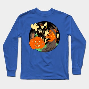 Halloween Witch Skeleton Pumpkin and Ghost Long Sleeve T-Shirt